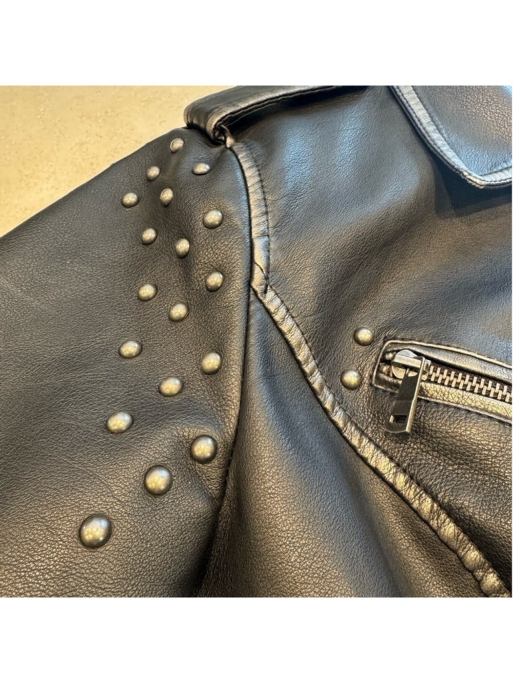 T Coalition Women Moto Jacket Black Faux Leather Studded - Picture 8 of 10
